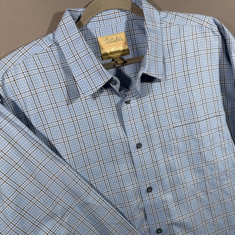 Cabela's Shirt 2XL Blue Plaid Long Sleeve Casual Button Up Regular Fit